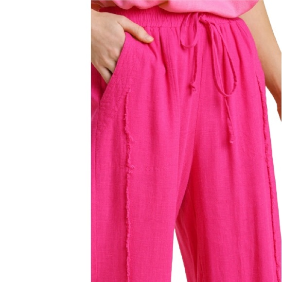 NWT Umgee Frayed Edge Linen Pant - Picture 3 of 6